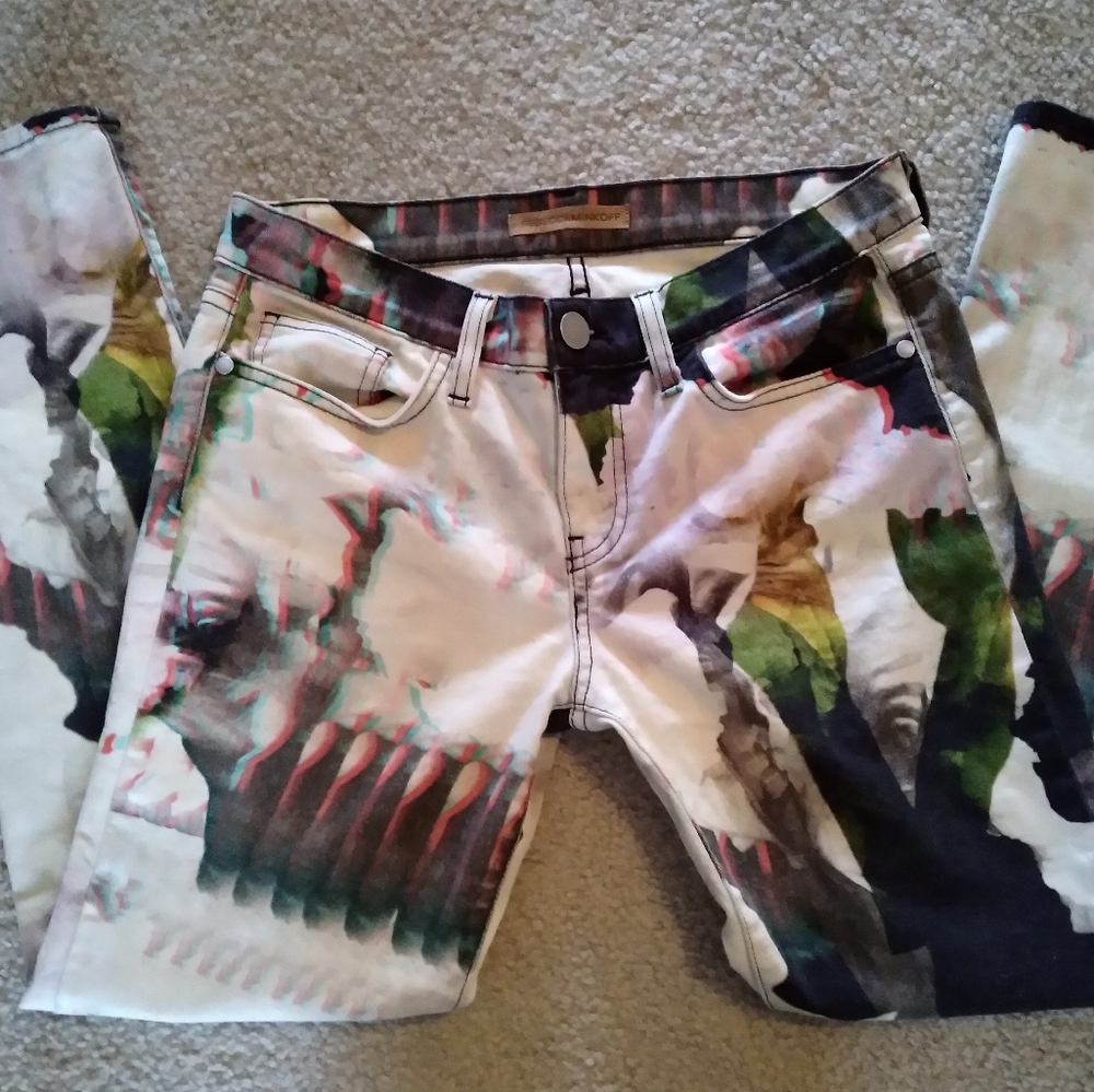 REBECCA MINKOFF Rose 3D Pants Printed Twill Jeans 26.